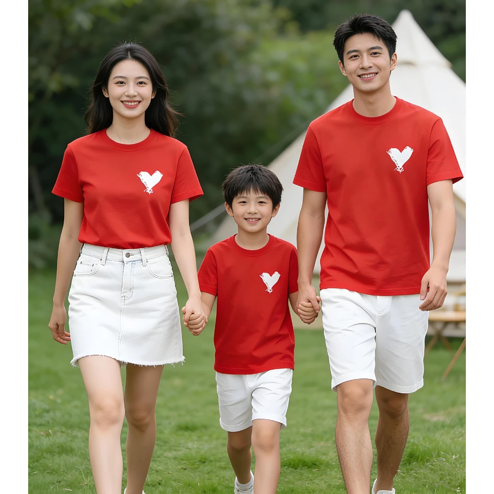 Parent-child Tee Shirts Summer Heart Family Matching Love T Shirts Short Sleeve Dad Mom and Daughter Son Clothes Baby Bodysuit