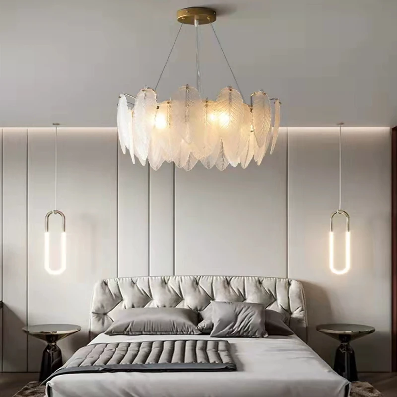 Simple Modern LED Living Room Ceiling Lights Bedroom Ceiling Chandeliers Dining Room Chandeliers Villa Feather Upholstery Lights