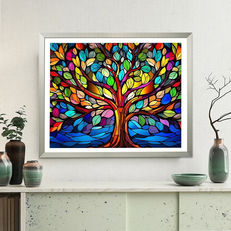 5D Diamond Painting Abstract Tree Full Square Round Colorful