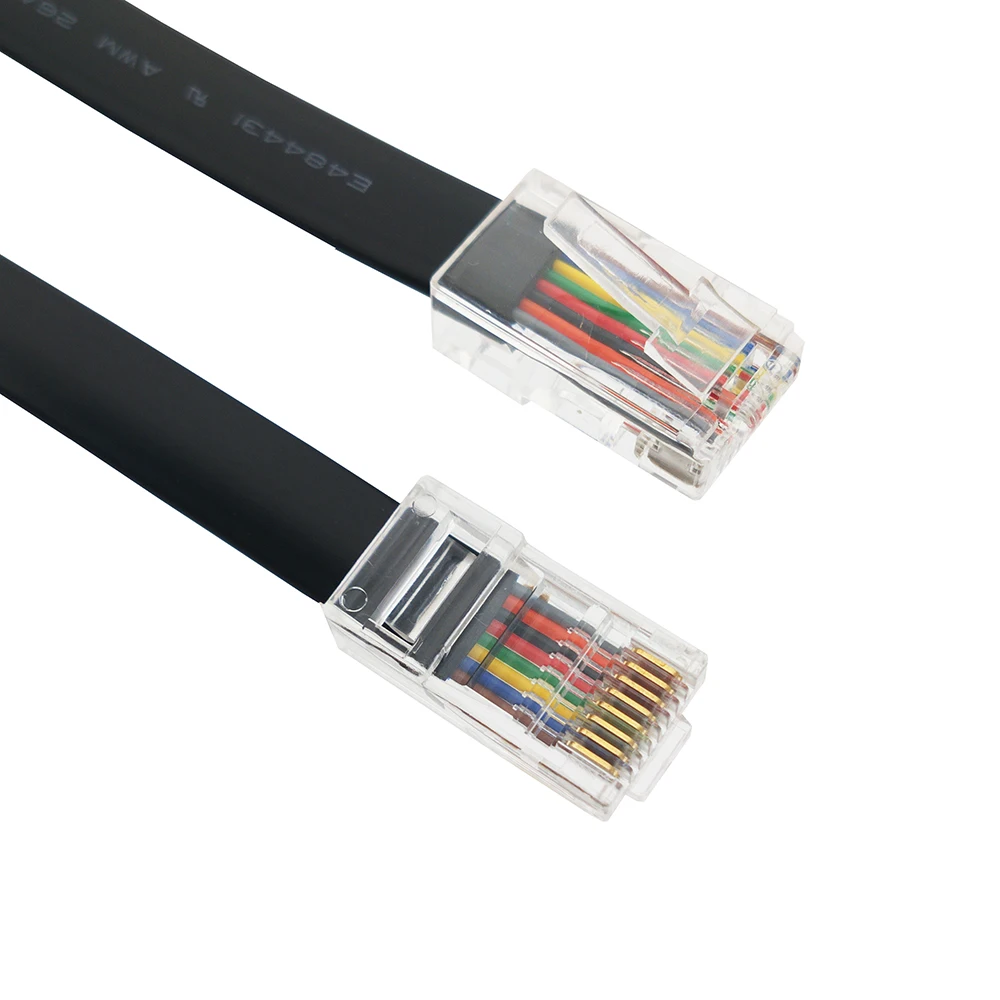 

RJ45 Cable 8P8C Connector Plug 8-core Industrial Network Cable Device Extension Wire 26AWG Black Flat Line