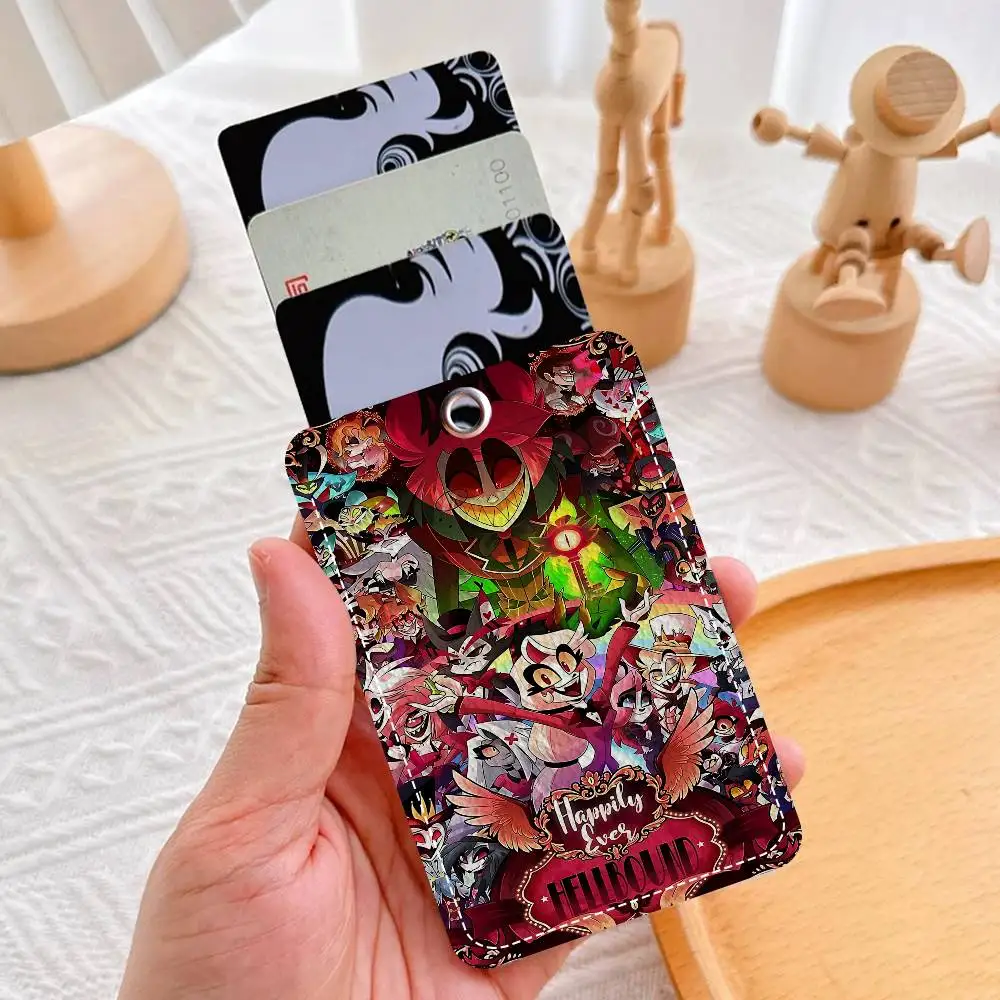 الكرتون H-Hazbin H-Hotels مستطيل حافظة بطاقات الهوية المفاتيح الوصول حافظة للبطاقات مفتاح العلامة حلقة حامل بطاقة جلدية حلقة رئيسية الوصول #3