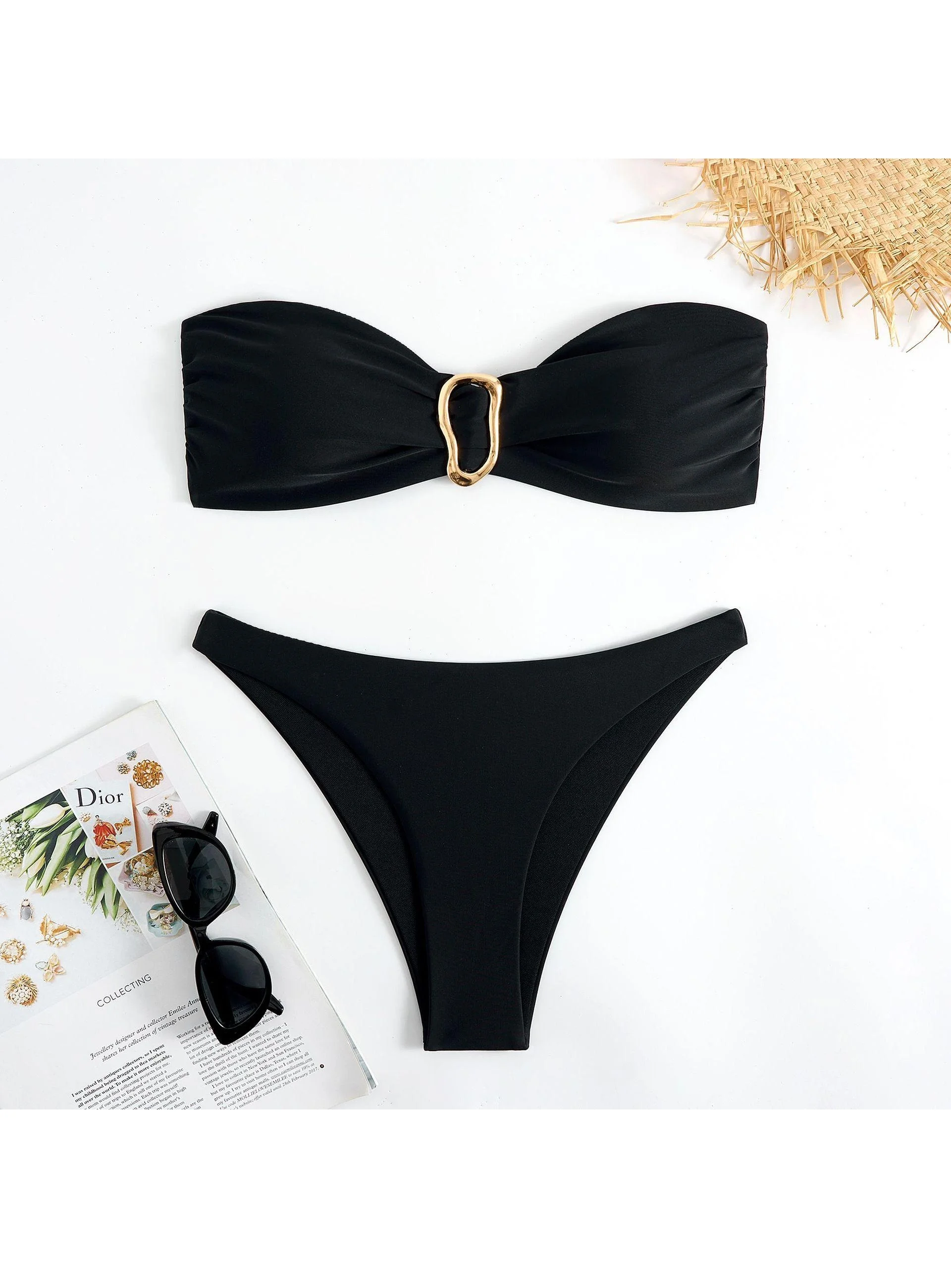 

Цветной купальник-бикини бандо из двух частей, без бретелек, из нейлона, с чашечками, без косточек