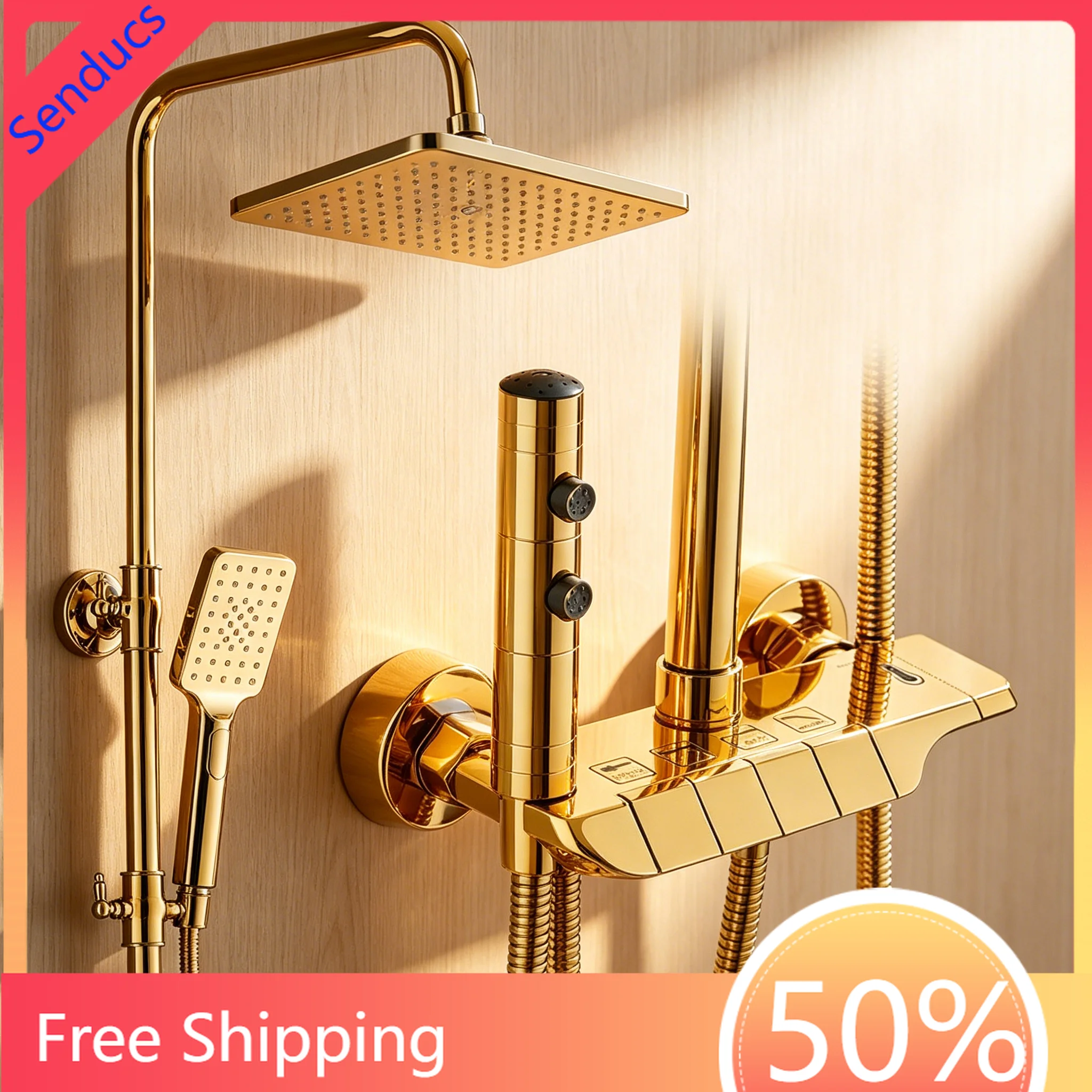 Gold Piano Bathroom Shower System Quality Aluminum Bathroom Fixture Hot Cold Bathroom Faucet Rainfall Piano Shower Set Head