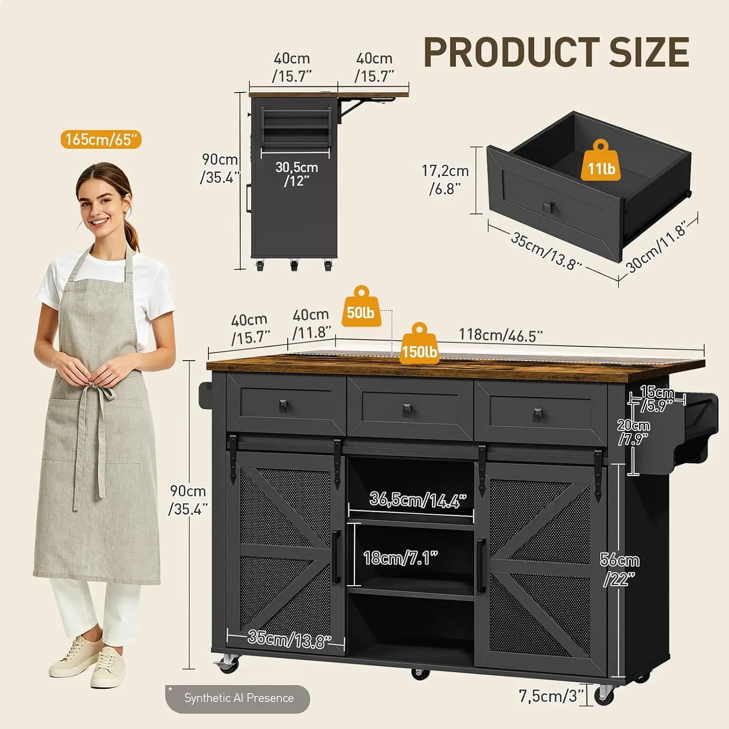 Kitchen Island with Storage, 55