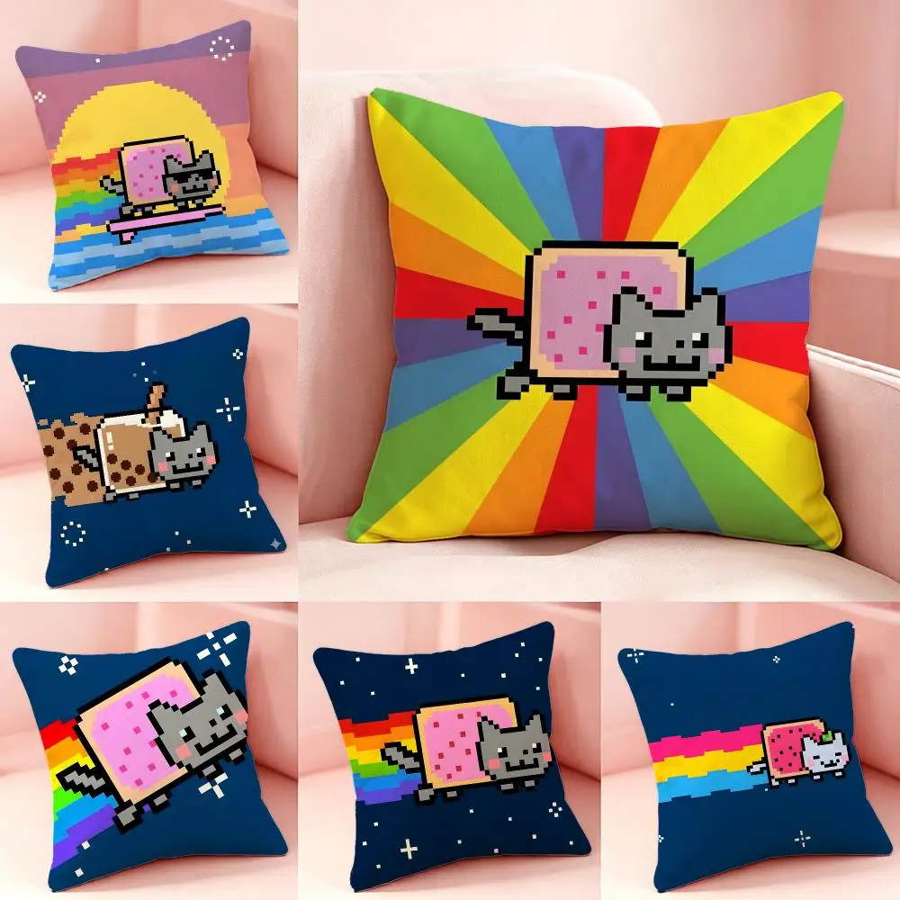 Character Nyan CatS Cushion Cover Pillow Short Plush Pillow Cute Simple Style For Living Room Bedroom Birthday Gift