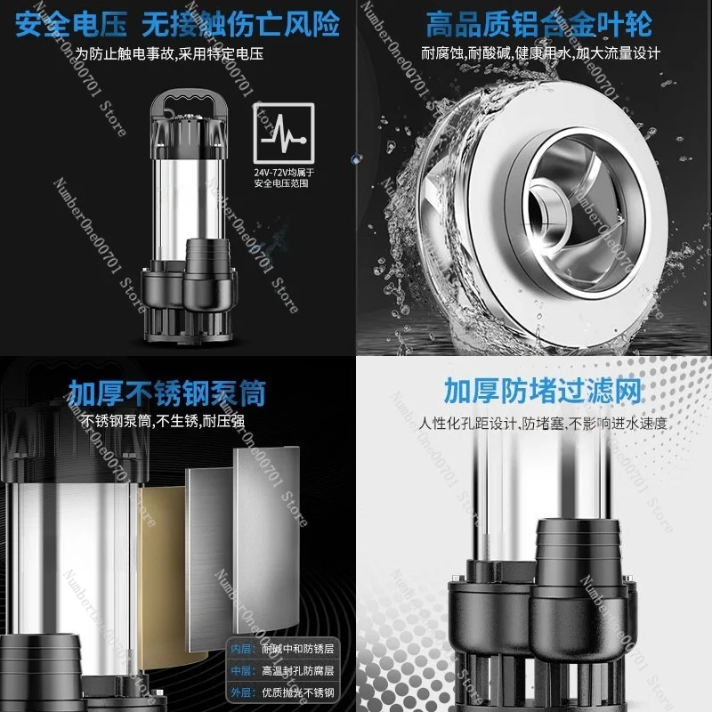 DC Submersible Water Pump 12V 24V 48V 60V High Head Portable Pump For Farm Irrigation Household Electric Vehicle Water Drawing