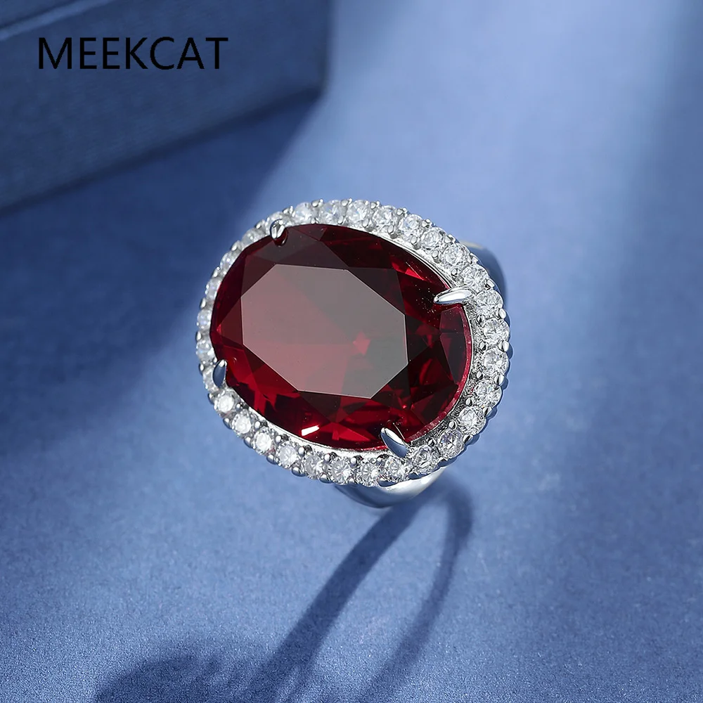 Big Oval Cut Natural Garnet Ruby 925 Sterling Silver Red Gemstone Cocktail Statement Rings for Women Jewelry Anillos De Prata