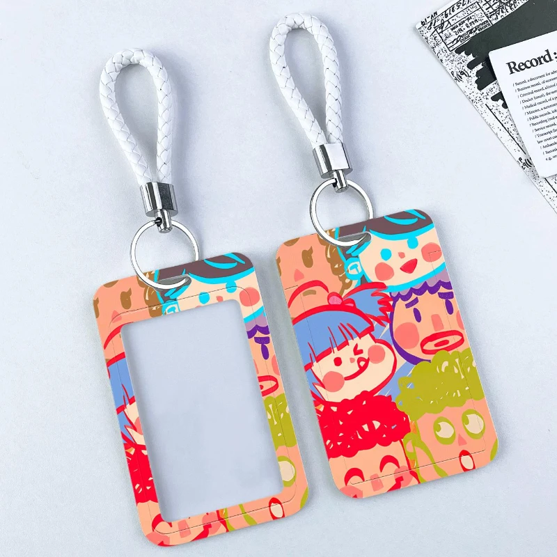 Six Little Face Transparent Card Holder Bus Card Protective Case Bank Business Work Card Holder Photo Protector with Lanyard