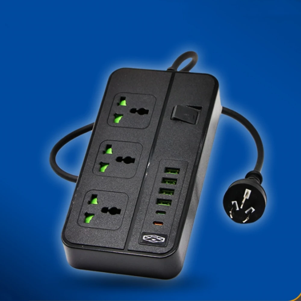 

EU power board 2M extension cable, power board surge protector,3 AC sockets, 4 USB 2 Type-C ports with overload protection