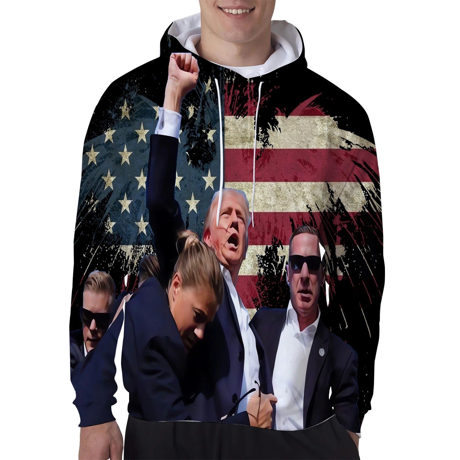 Msieeso Trump Hoodies setzt Schieß vorfall amerikanische Flagge Adler gedruckt Sweatshirts Männer Kleidung Geschenke für Trump Fans Drops hip