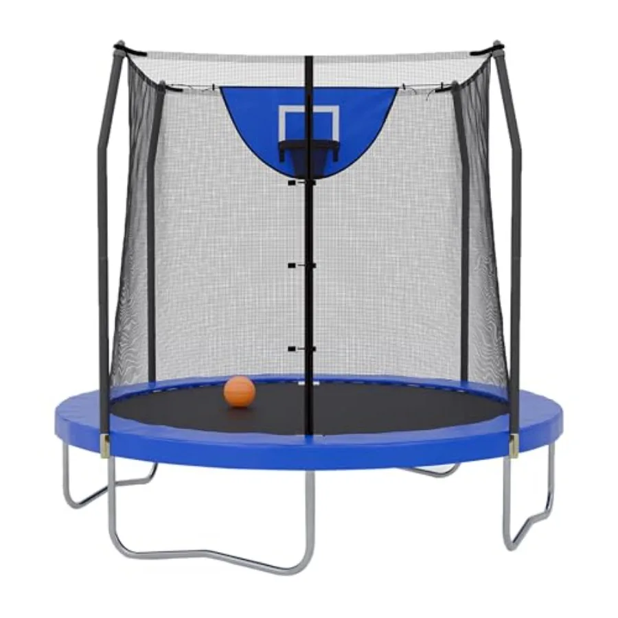 Outdoor trampoline for backyard use galvanized steel frame black color rust-resistant and weatherproof with safety enclosure ju