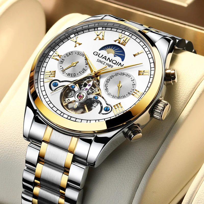 GUANQIN Luxury Men's Watches Mechanical Movement Multi Functional Dial Suitable for Business and Leisure Occasions Gifts for Man