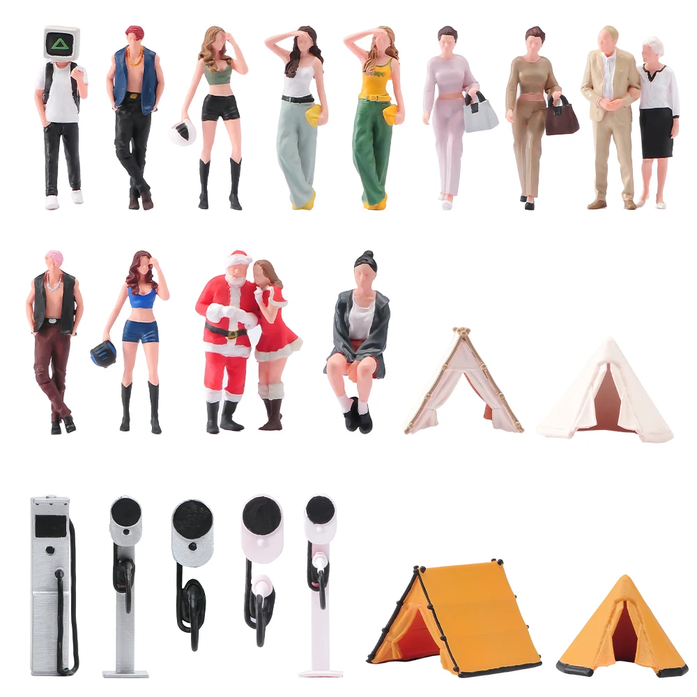 Figura en miniatura pintada 1/18 1/64, moda para chicas, motorista, pareja, ordenador, hombre, Papá Noel, cargador de coche, modelo de decoración, accesorios de escena