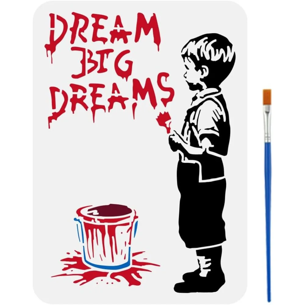 Plantilla de ensueño grande para pintar, plantilla de Graffiti Banksy ahuecado de 8,3x11,7 pulgadas con pincel, plantilla de pintura de sueños grandes de ensueño