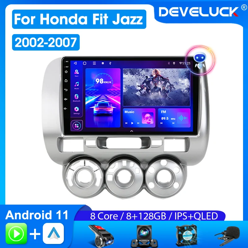 Develuck Android 11 Car Radio for Honda FIT JAZZ 2002 2003 2004 2005-2007 Multimedia Player 2Din GPS Navigation Carplay Stereo