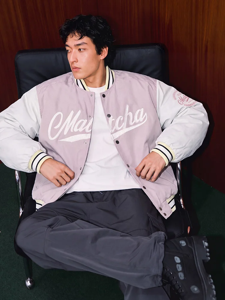 Matcha Story Couple's Loose Fit Thickened Cotton Padded Jacket Baseball Collar Winter Coat for Men And Women Casual Retro Style