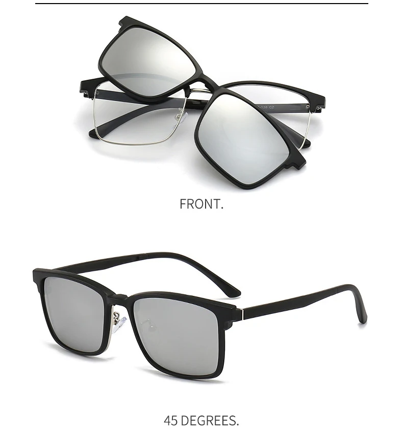 Vcka 6 in1 quadratisch polarisierte Myopie Sonnenbrille Männer Frauen Magnet clip Brille Rahmen optische verschreibung pflicht ige Brillen-0,5 bis-6,0 – Detail 7