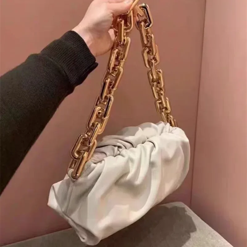 2023 New Handheld Shoulder Bag with Thick Chain and Wrinkled Cloud Pattern  Crossbody Bags for Women  Luxury Designer Handbag