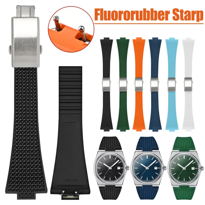 Correa de reloj de goma fluorada de 11mm y 12mm para Tissot PRX Series, correa de reloj FKM de liberación rápida, accesorios de pulsera para hombres y mujeres