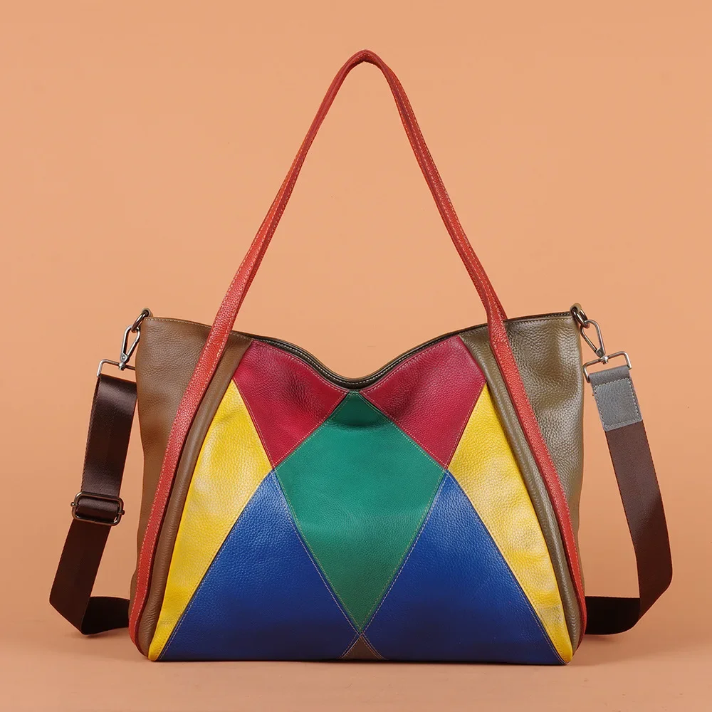 

New Arrival Colorful Patchwork Leather Tote Bag for Women