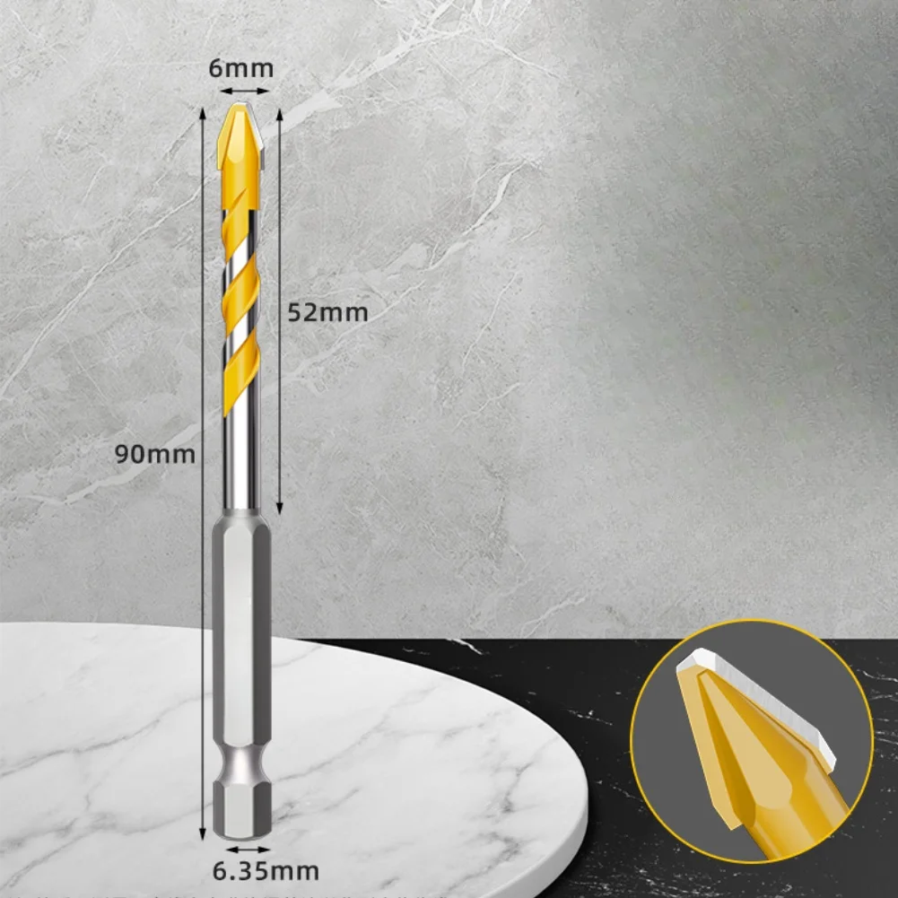 Drill Bit Set for Tiles with Eccentric Head Design Carbide Alloy for Dry Drilling Applications 9 1 5.2cm Yellow