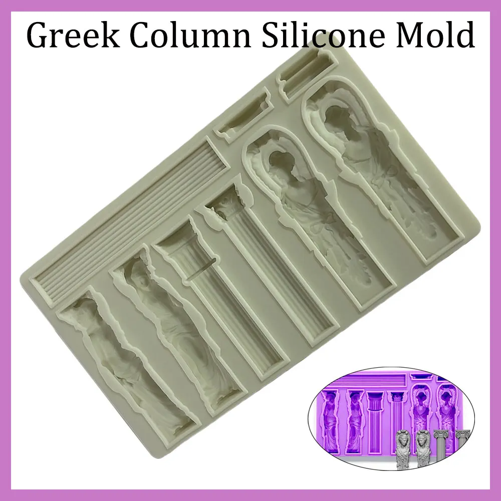 Greek Column Silicone Mold Classical Architecture Sculpture Roman Pillars and Goddess Design for Cake Decoration Resin Crafts
