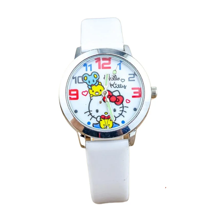 Miniso Anime Cartoon Sanrio Melody Hello Kitty Pochacco Ronde Quartz Jongens Meisjes Student Horloge Kinderen Lederen Riem Horloge Geschenken