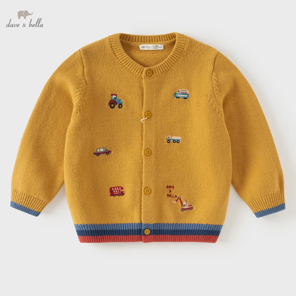 Dave Bella Yellow Sweater Autumn Cardigan For A Boy Children's Clothing Ages 3 To 12 Fashion Spring Long-sleeve Daily DB3262495