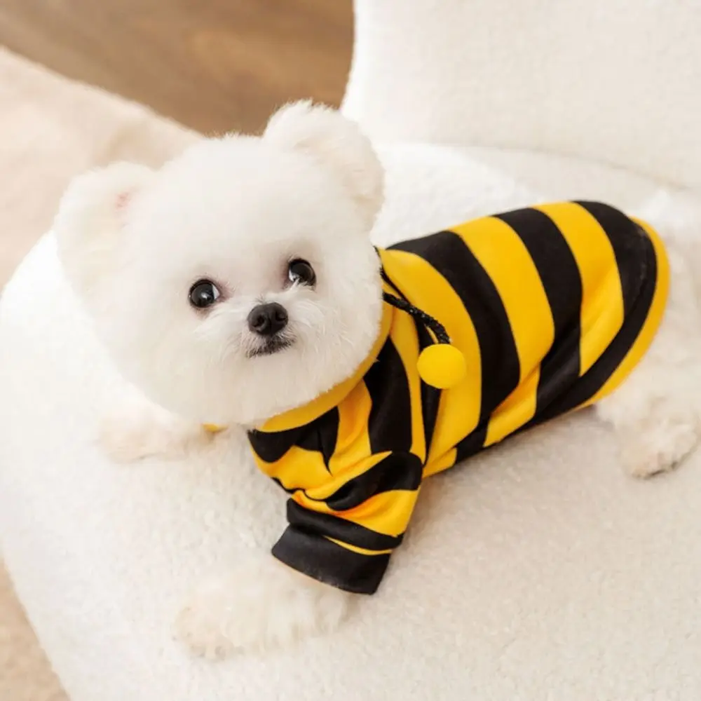 Soft Pet Bee Costume Hooded Breathable Stripes Design Bee Co