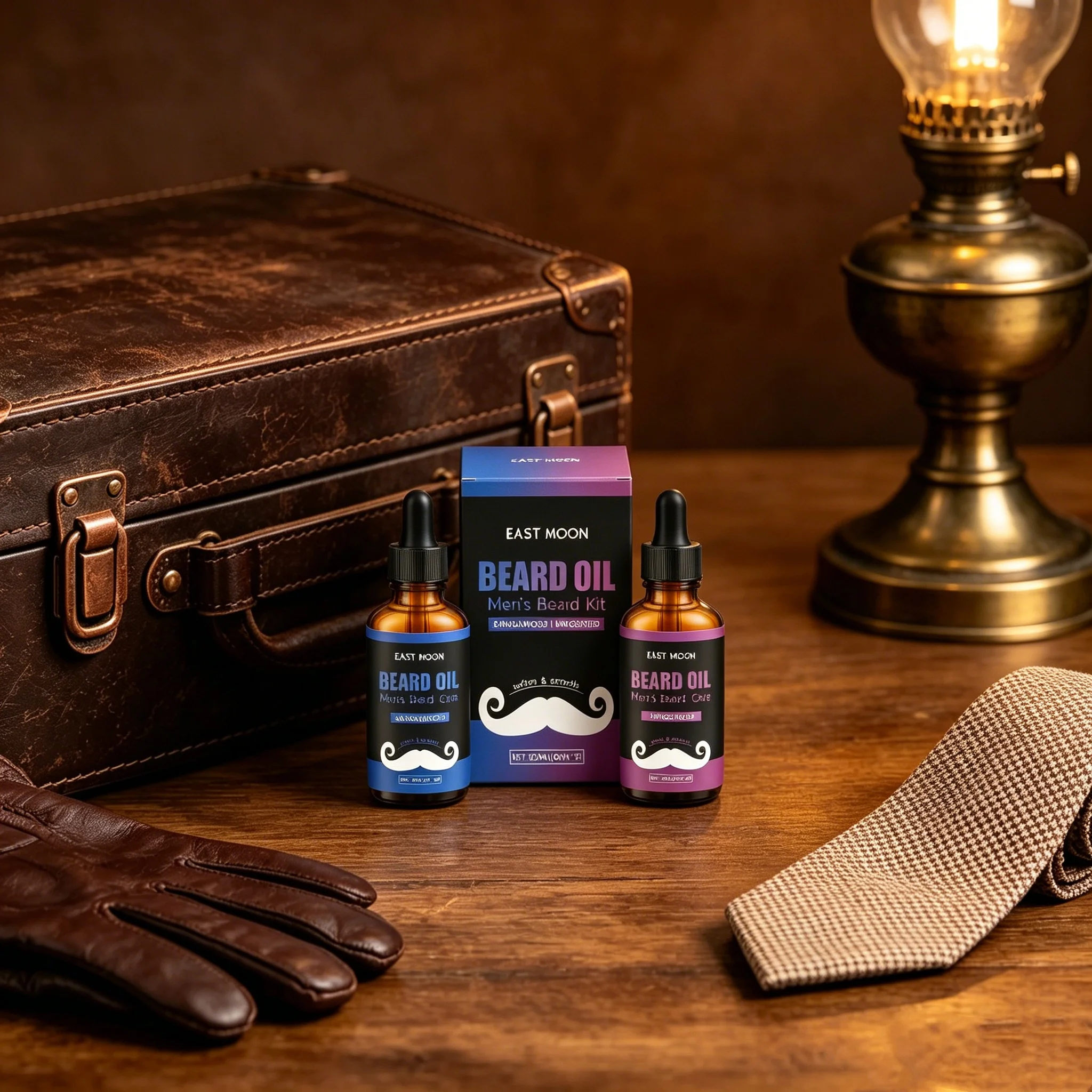 East Moon Man Beard Care Oils Kit Improve Glide Reducing Friction Lasting Smooth Christmas Gift Set Oil Control Beard Grow Serum