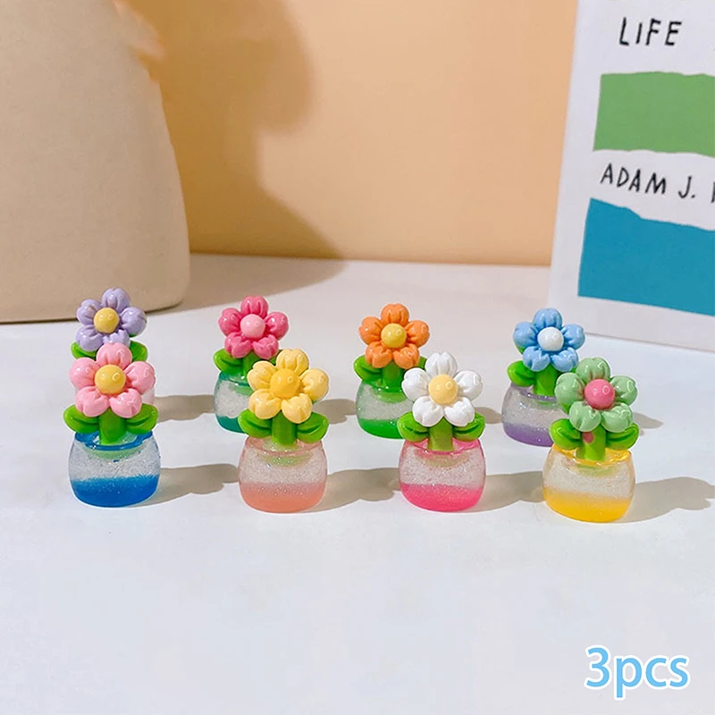 3pcs Luminous Flower Pots Fairy Garden Micro Landscape Ornament Glowing In Dark Miniature Diy Flower Potted Decor Car Ornaments