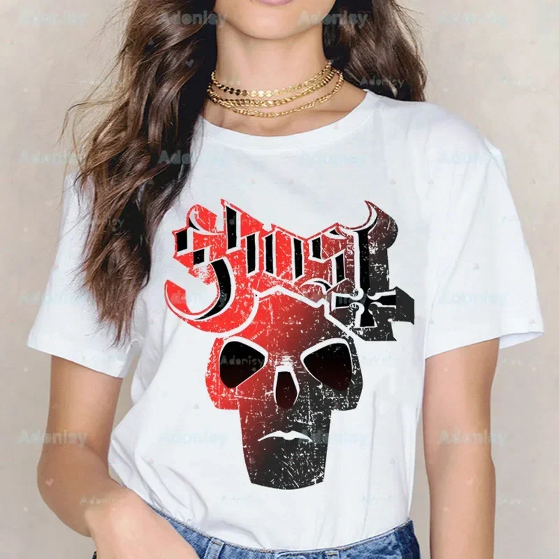 

Призрачная рок-группа с женским принтом в стиле Харадзюку, летние футболки, повседневные футболки с круглым вырезом, популярные персонажи, футболка, Прямая поставка