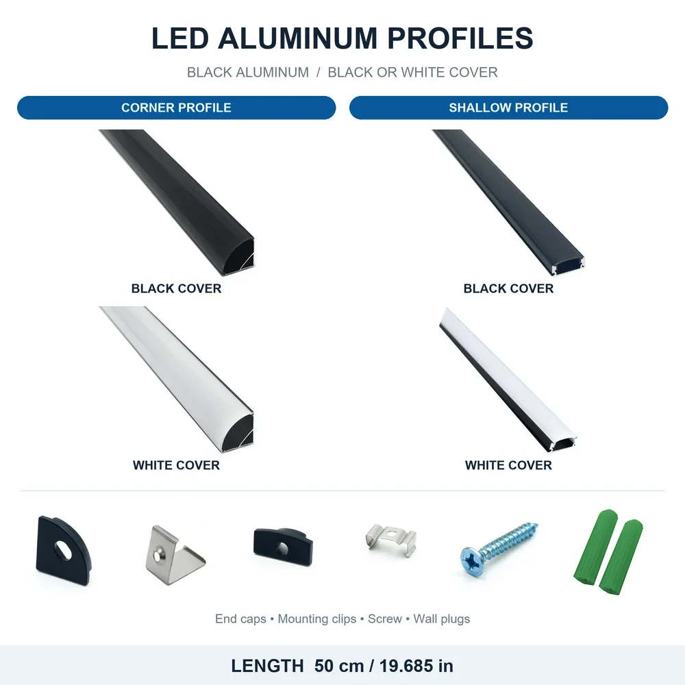 Black Cover 3-30 Pieces/Pack LED Aluminum Profile 0.5m/Piece U/V Shape Suitable For 8-12mm LED Light Strip Housing Channel Led