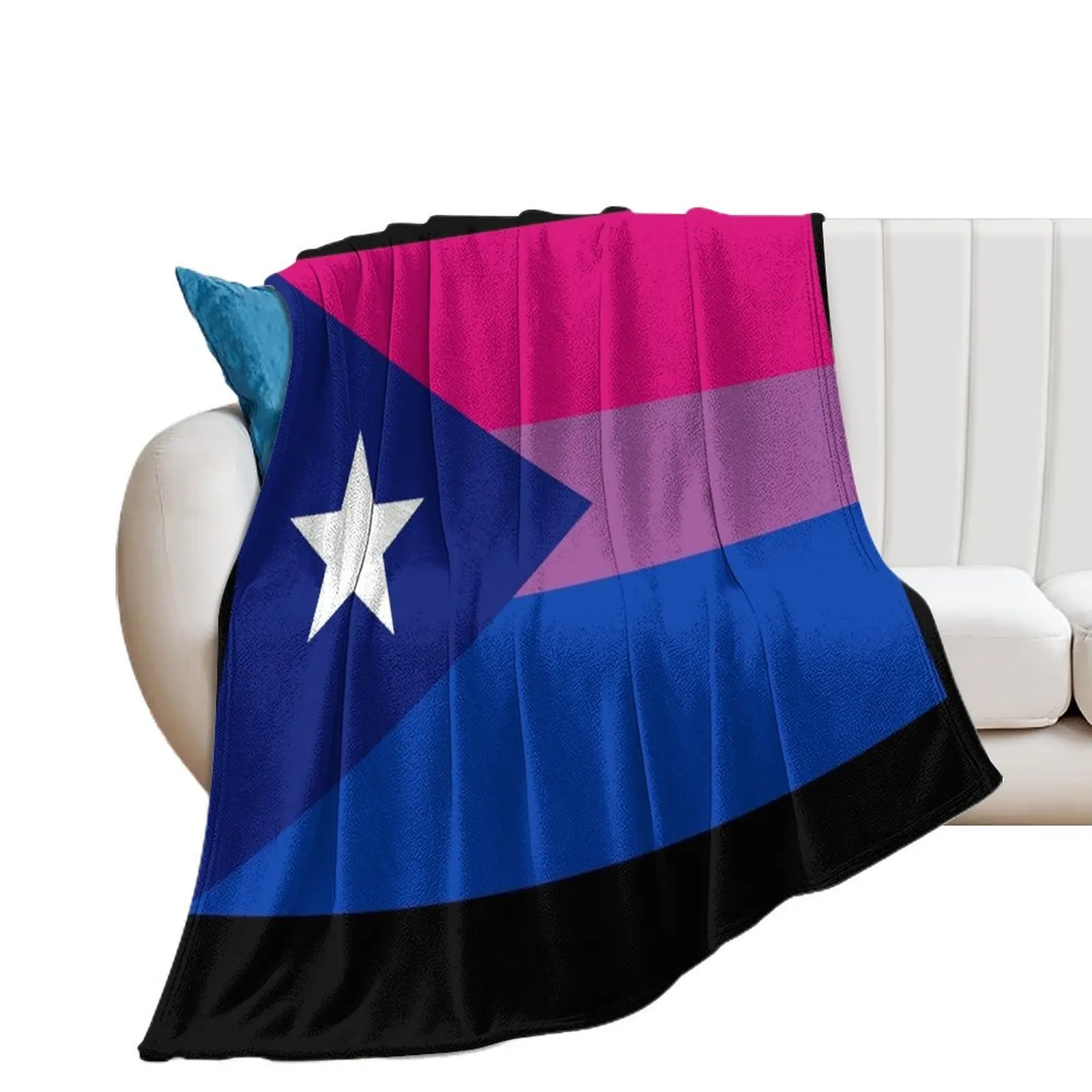 Puerto Rican Bi Pride Flag Throw Blanket Flannel Fabric Large Blankets