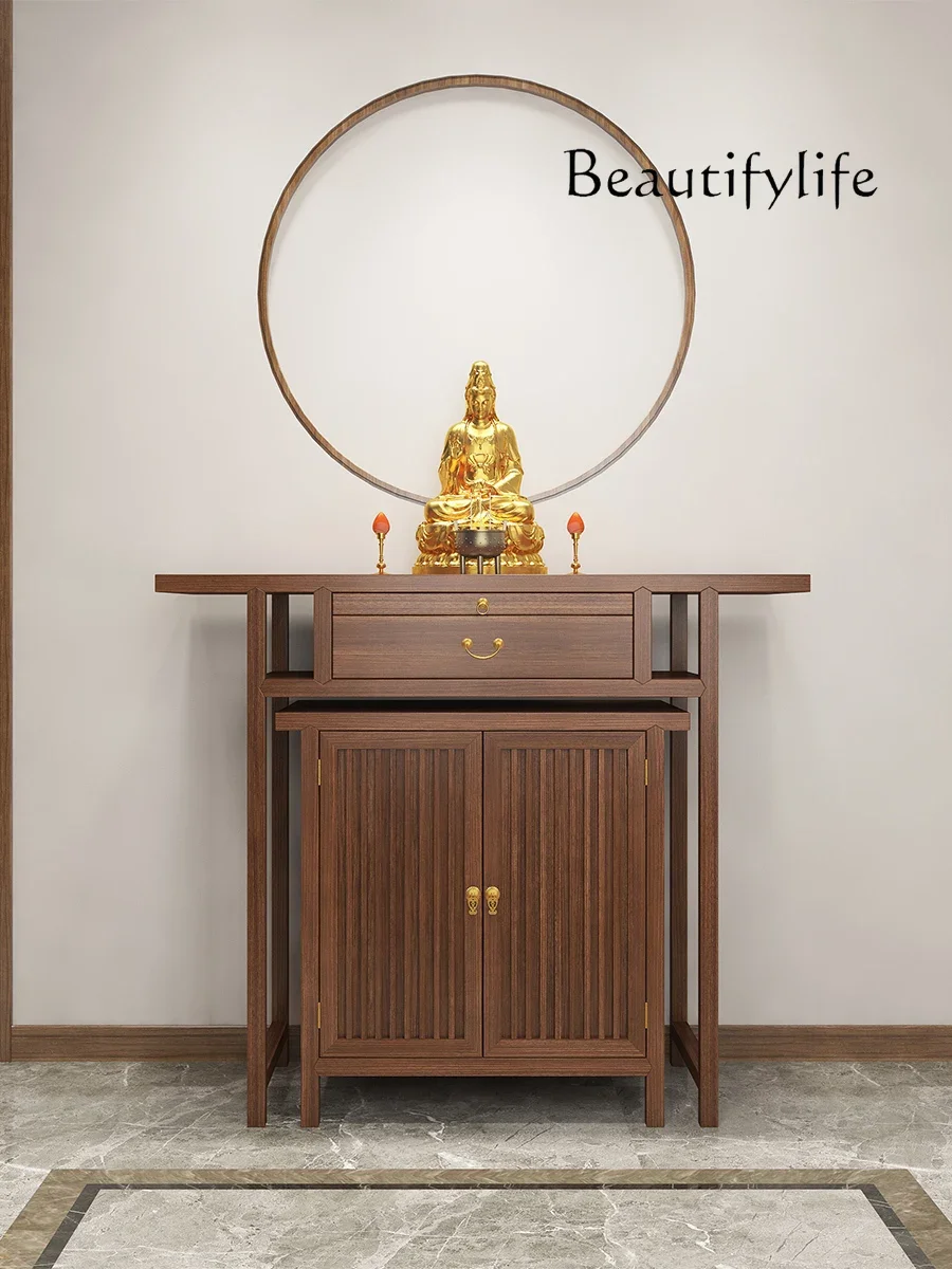 L Modern Minimalist Solid Wood Altar New Chinese Style Living Room Home Buddha Shrine Silent Style God of Wealth Cabinet