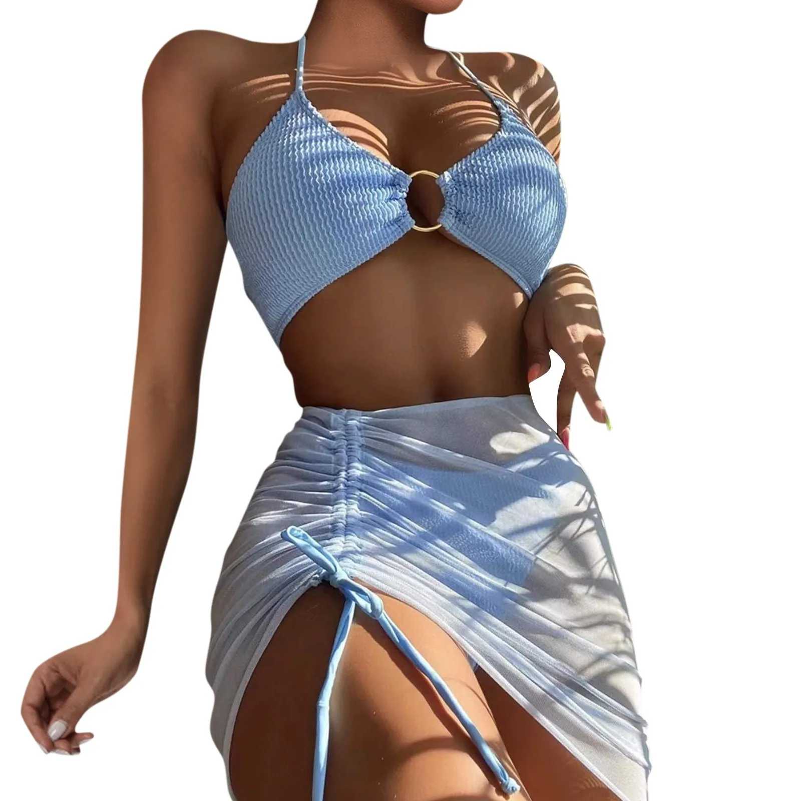Women\'S Summer Beach Swimwear Bikini Cover Up Four Piece Sexy Mesh Cover Up Three Pointed Bikini Swimsuit Fashion Beachwear
