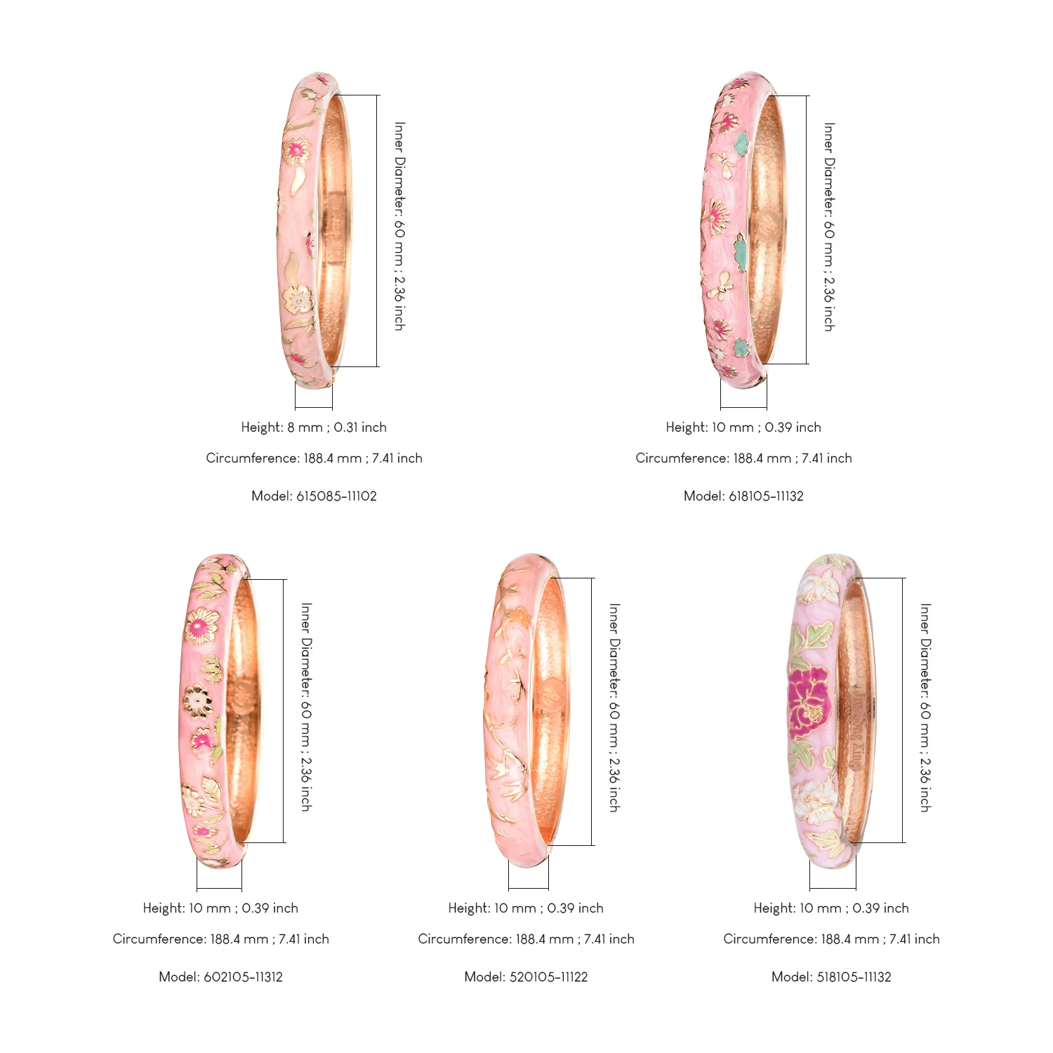 Women\'s Bracelets Set Bangle On Hand Hinge Enamel Cloisonne Bangles For Women Pink Vintage Birthday Gift For Mother
