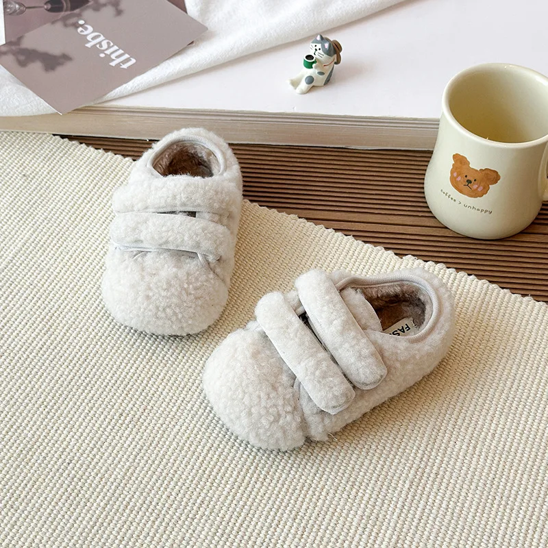 Girls Casual Shoes Double Hook&loop Kids Warm Shoes Korean Style Versatile 2025 Winter New Children Flat Shoes Princess Style