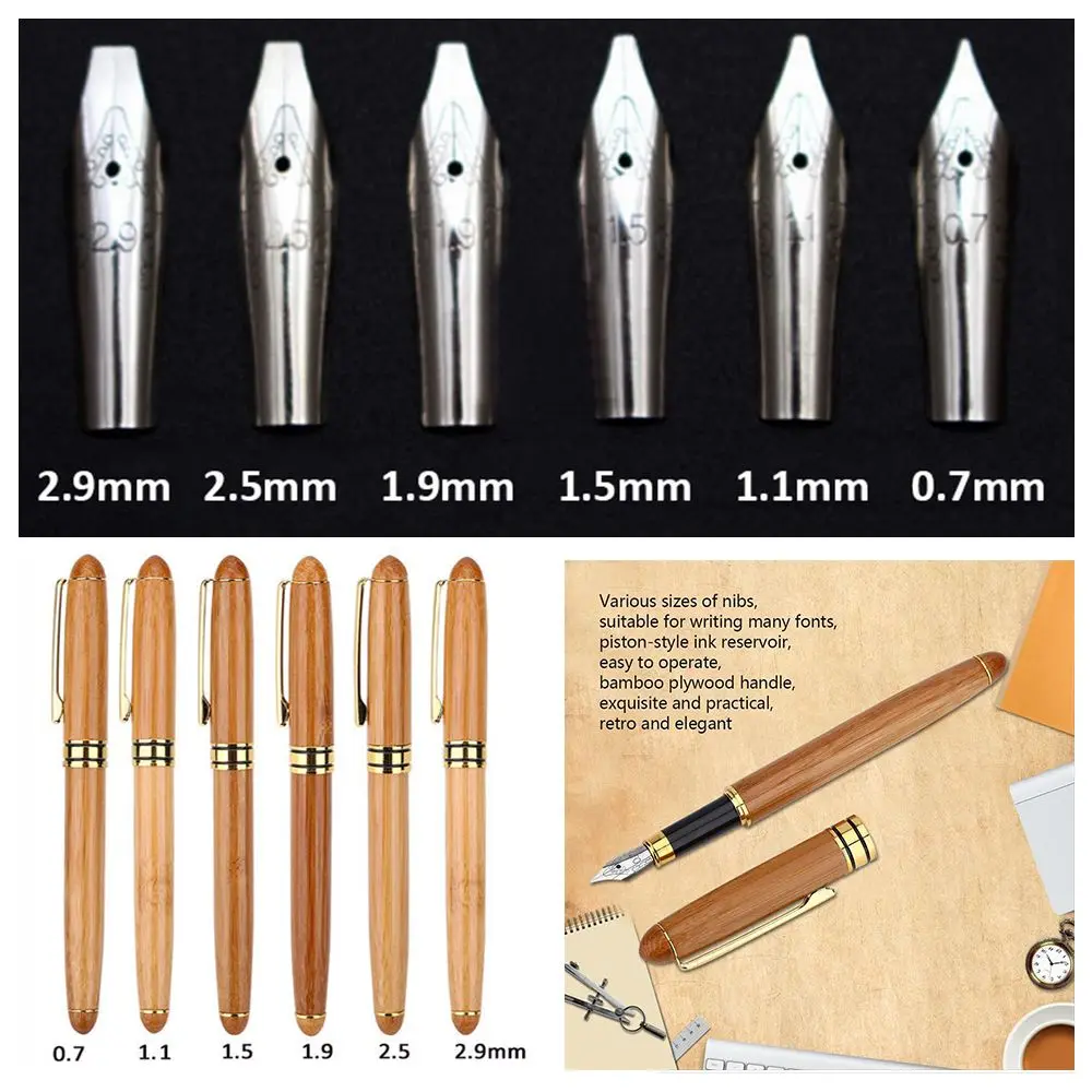 Plumas de bambú de punta fina para caligrafía, de 0.7mm-2.9mm, con punta de cincel, para papelería.