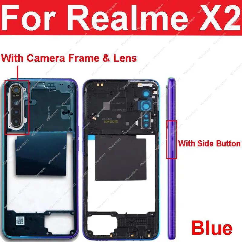 Middle Frame Housing Bezel For Realme X Lite X2 Pro X7 X50 X50M 5G Middle Frame Holder with Side Keys Camera Cover