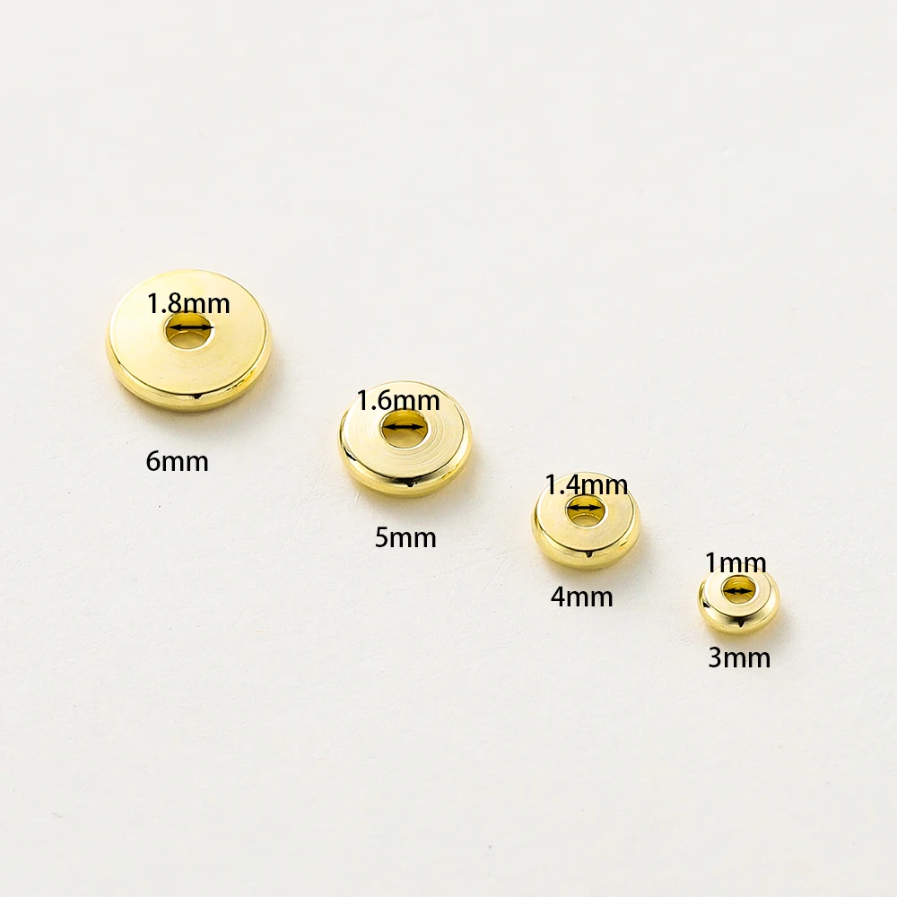 30Pcs 3/4/5/6mm 14K/18K Gold Plated Brass Flat Beads Spacer Beads for DIY Jewelry Making Findings Accessories Wholesale