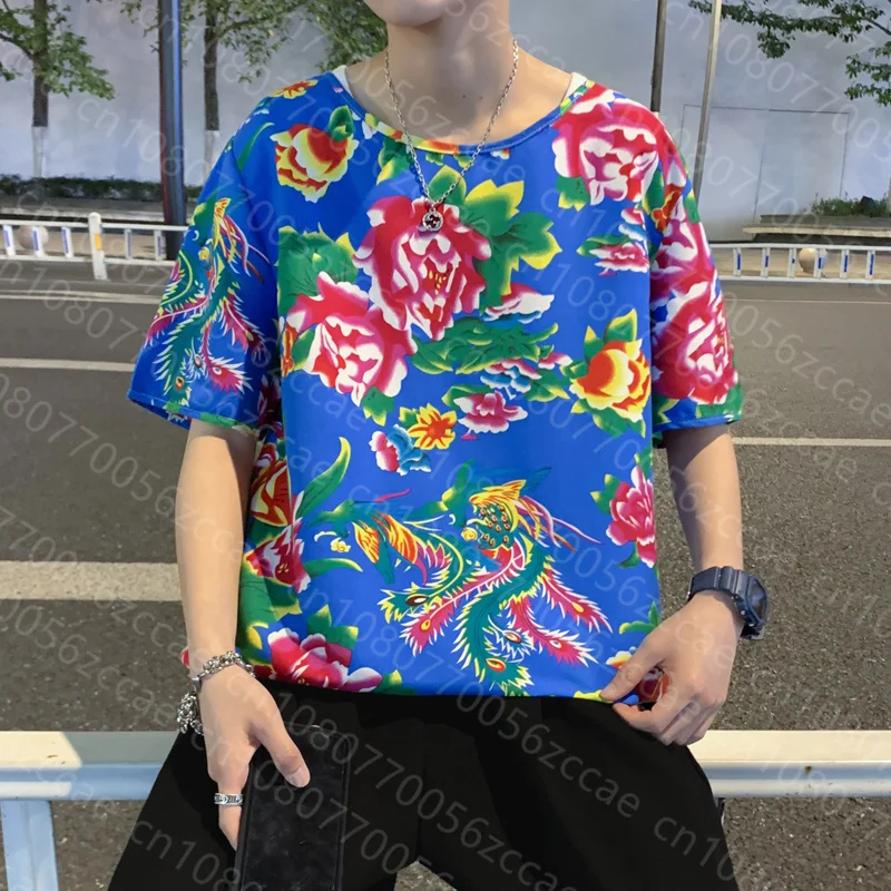 

Men's and women's fashion T-shirts 2024' s hottest Northeast big flower short-sleeved shirt leisure sports top