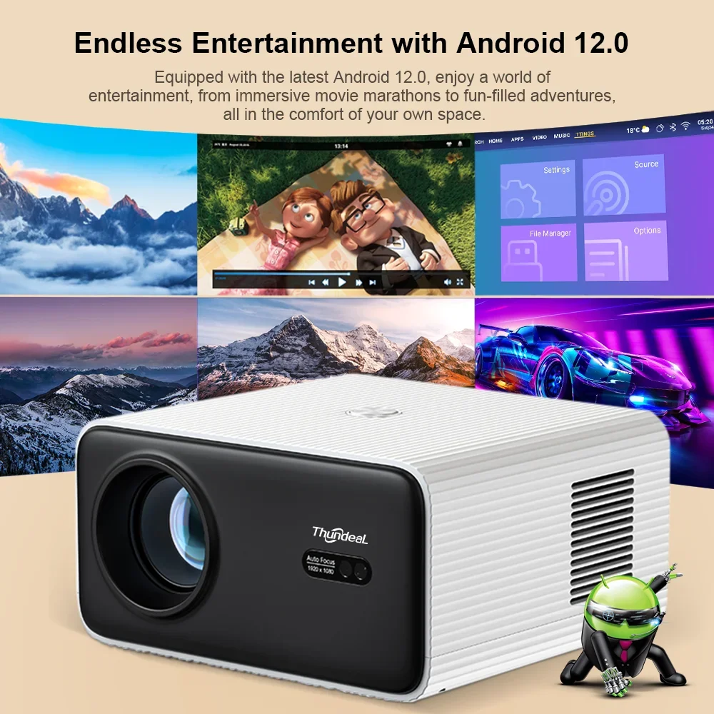 ThundeaL TD85W Full HD 1080P جهاز عرض صغير أندرويد التركيز التلقائي المحمولة شعاع العارض TD85SE 4K المسرح المنزلي في الهواء الطلق