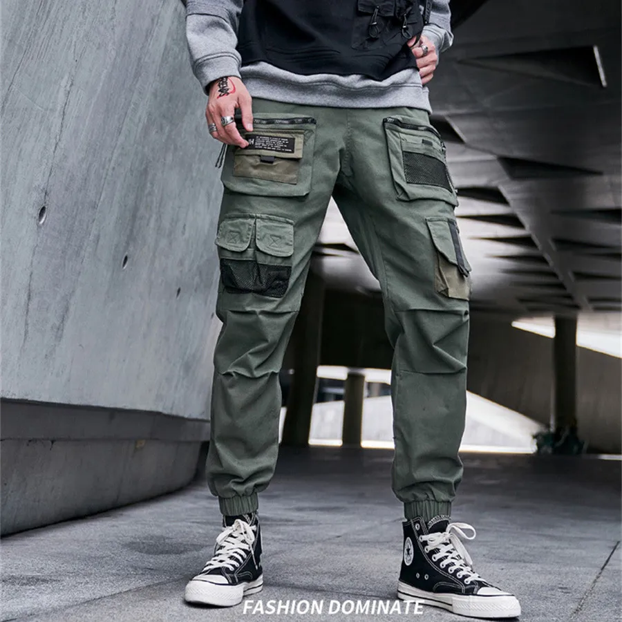 Pantalones con bolsillos para hombre, ropa informal de algodón, Color sólido, con puños Cargo, para deportes al aire libre, viajes, trabajo táctico