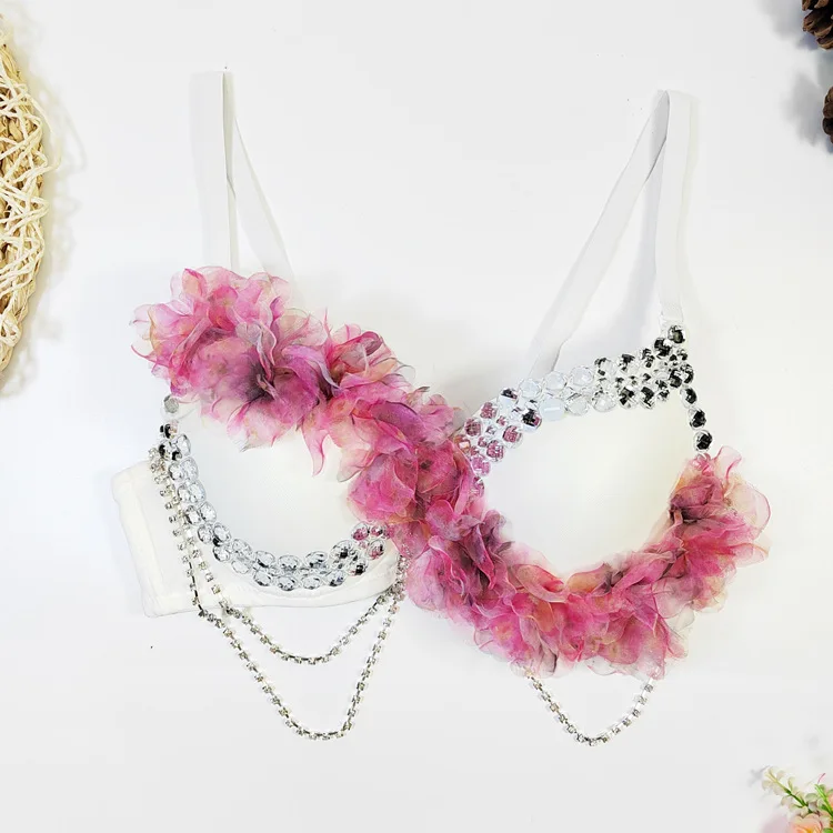 Sweet Floral Embellished Fixed Cup One-Piece Backless Bra Short Straplette Underwear Chinese Made Regular Thickness