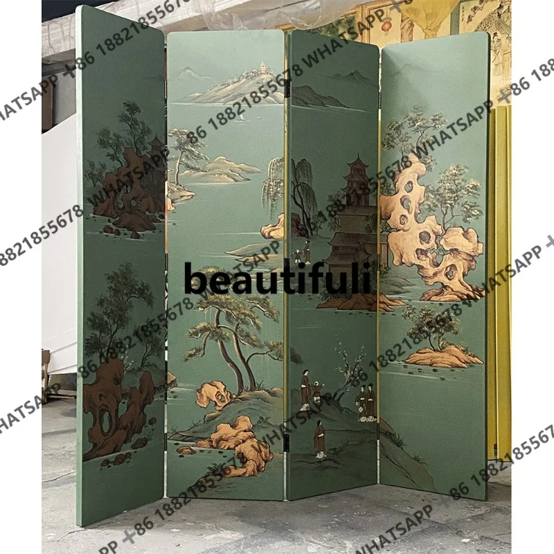Retro hand-painted screen entrance living room gold painting old folding partition hotel screen
