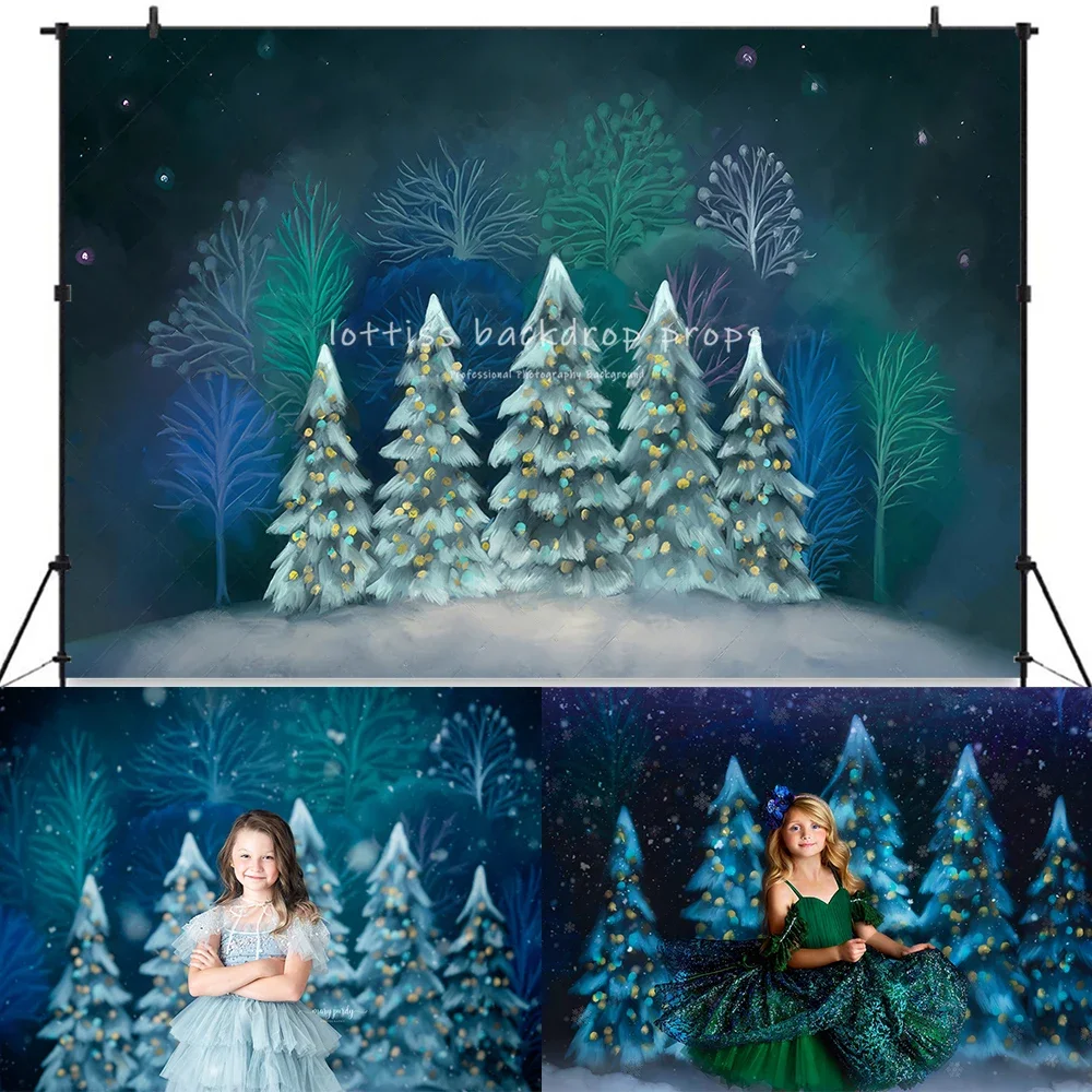 Christmas at the Northern Lights Backdrops Kids Adult Portrait Photography For Photostudio Child Xmas Snowy Forest Background