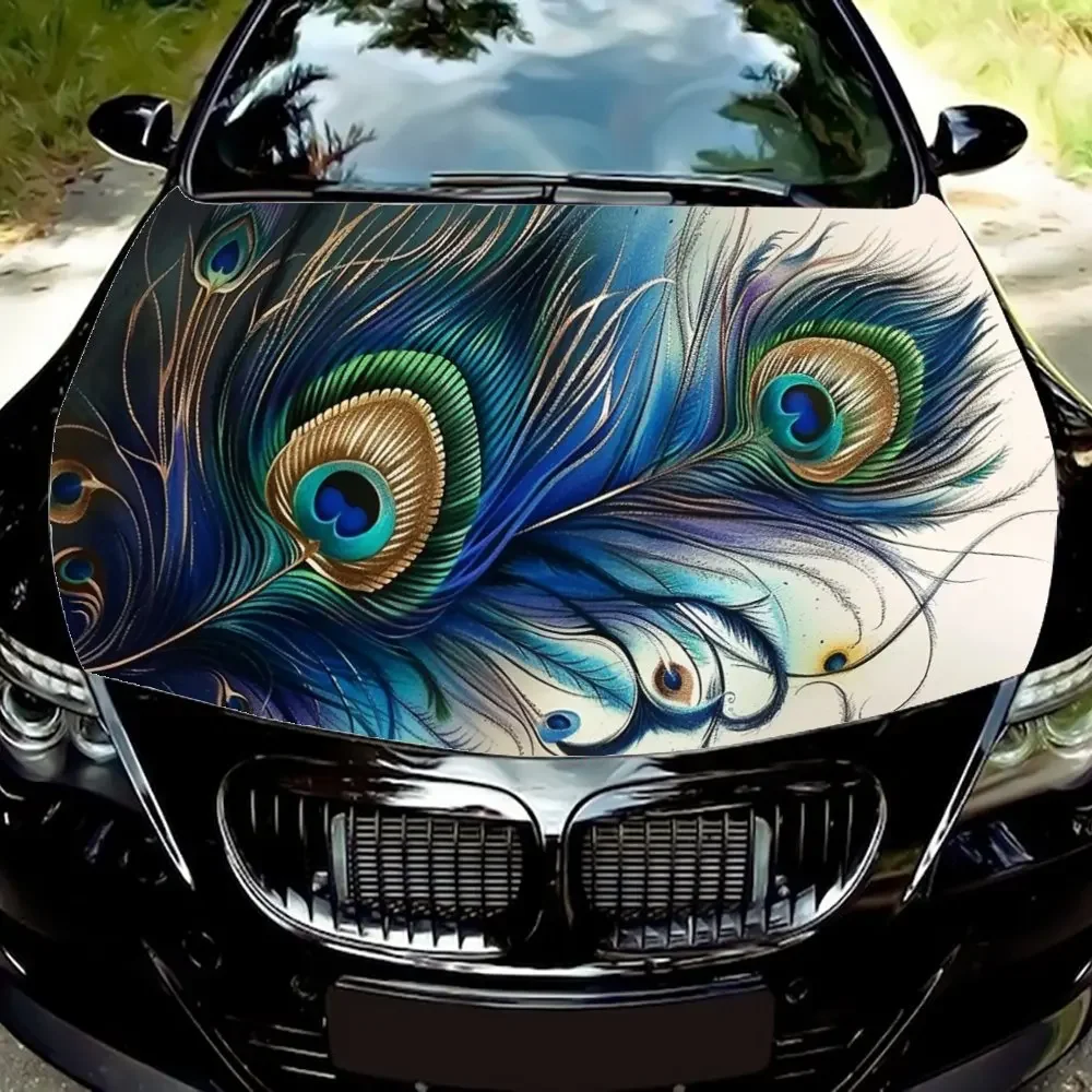 

Beautiful Blue Peacock Feather Car Hood Wrap Color Vinyl Sticker Truck Graphic Bonnet DIY Auto Accessories Decoration Decal Gift