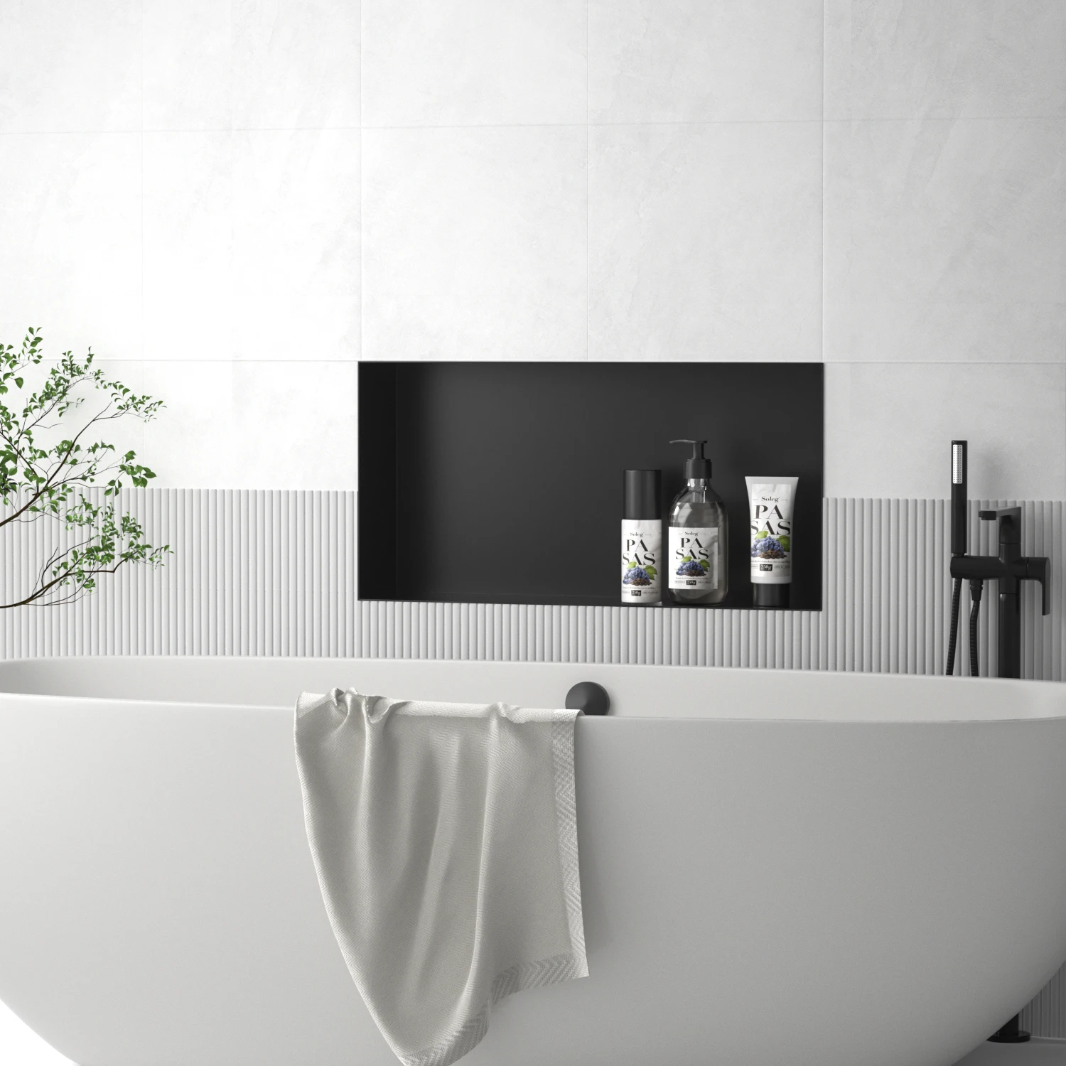 2025 Popular High Quality 304 Stainless Steel Modern Style Shower Niche Matte Black Tile Overlapping Niches for Bathroom