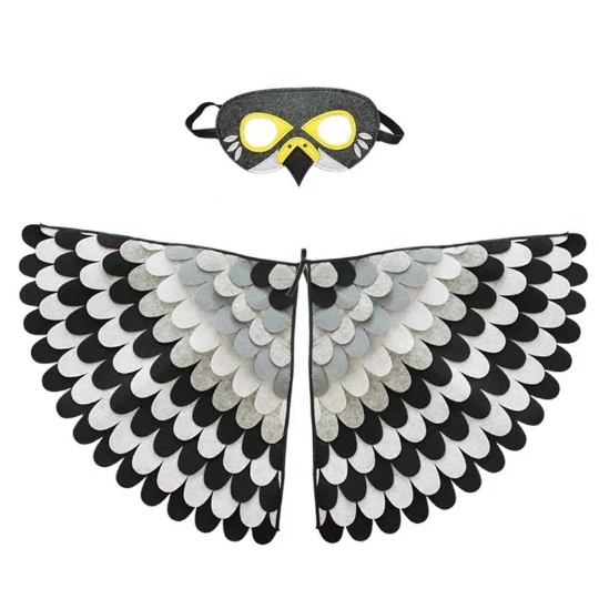 Owl Peacock Wings Felt Cape com máscara para crianças, traje de performance de palco para meninas e meninos, Halloween Party Cloak